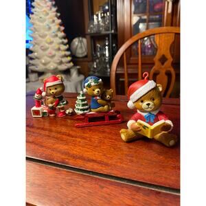 Set of Three (3) Plastic Teddy Bear Decorations Sizes 2 1/2in - 3 in. tall. VGUC